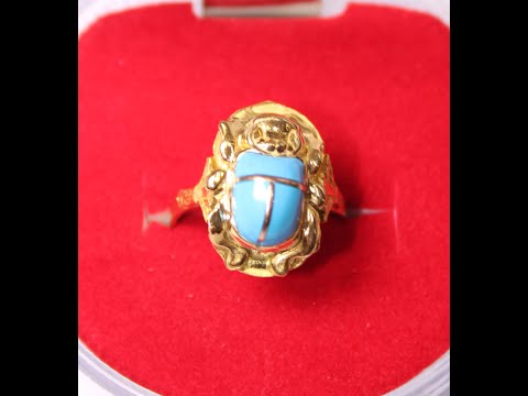 Egyptian Blue Scarab Gold 18K Ring Stamped Charm Pharaonic 2.3 Gr all sizes