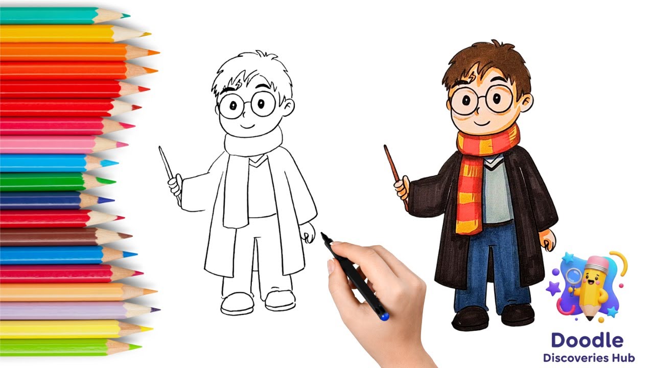 How to draw Harry Potter | Easy Cartoon Step-by-Step Drawing and Coloring Guide