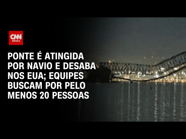 Vídeo: navio colide com ponte e estrutura desaba nos EUA; duas pessoas foram resgatadas