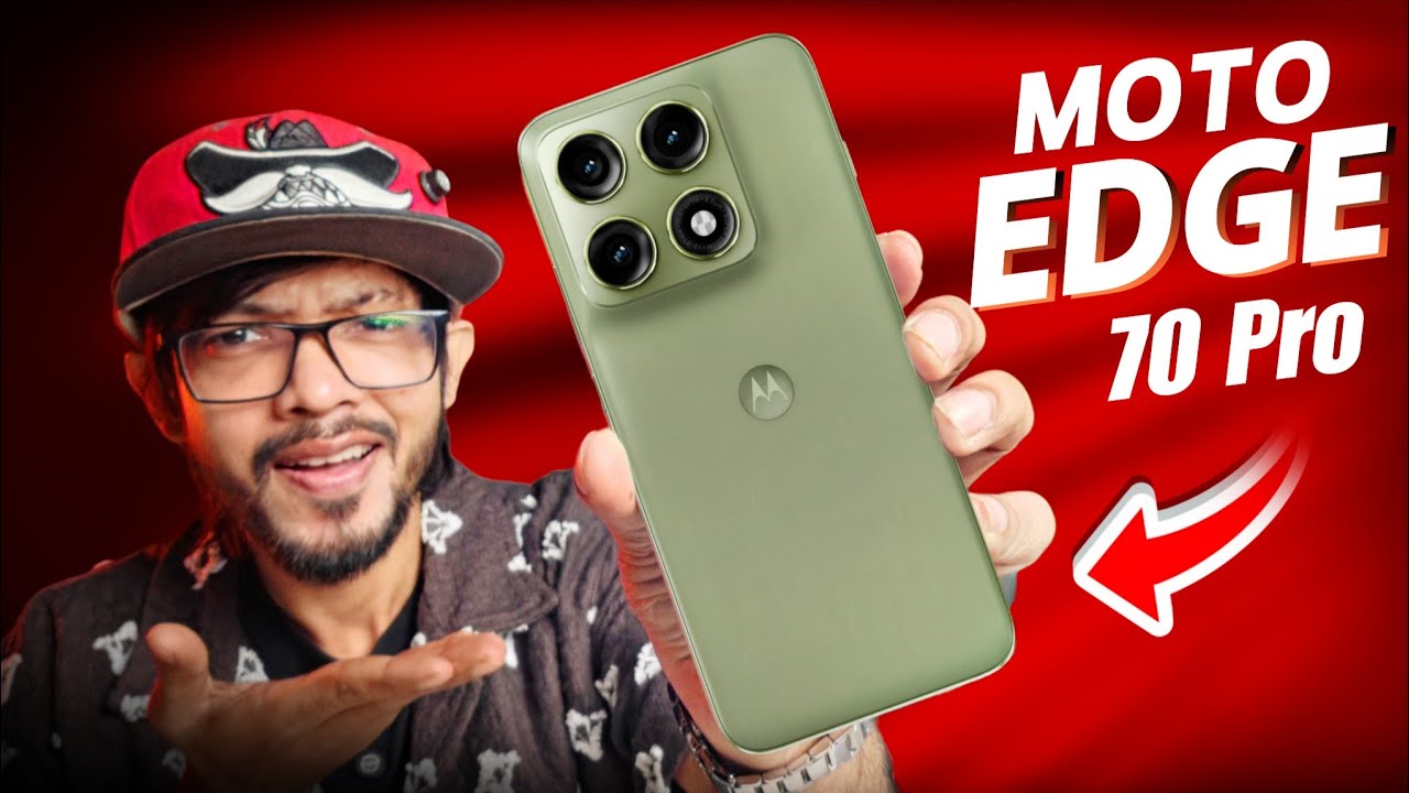 Motorola Edge 70 Pro highlighted design showing slim curved display and frosted glass rear panel