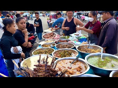 Best Khmer food Selling in the evening Orussey Market Phnom Penh, Cambodian Street Food