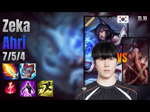 Zeka Mid Ahri vs Akali lol KR solo rank Full Game 15.10 | 제카 아리 vs 아칼리
