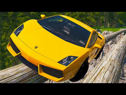Cars vs Impossible Log Bridge and Deep Water – BeamNG Drive