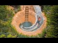 Build Underground Swimming Pool Water Slide Around Secret Underground House - Primitive Technology