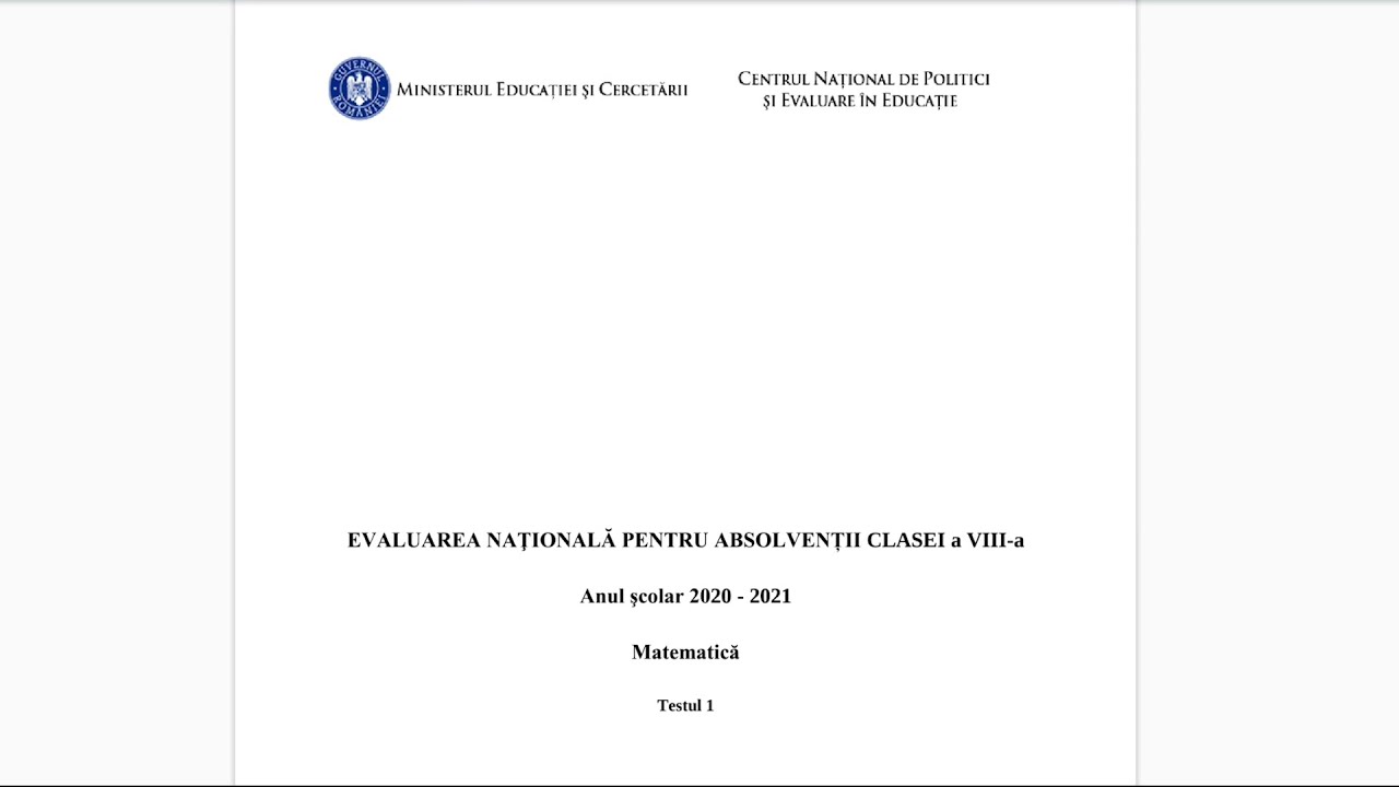 Evaluare Nationala 2021 - Testul 1 - Teste antrenament - Clasa a 8-a