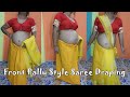 Low Waist Pregnant Woman Front Pallu Style Saree Draping Unique Pallu Style Hot Net Sari Wearing