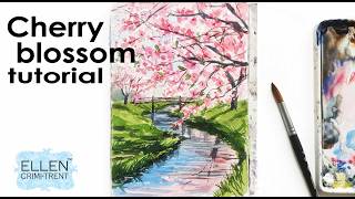 Watercolor Cherry Blossom Trees tutorial