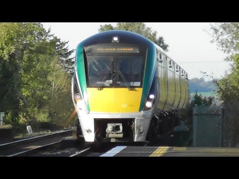 Two Irish Rail 22000 Class Intercity Trains at Monasterevin Station in Kildare