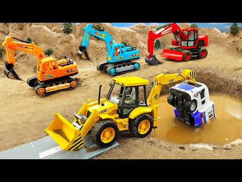 Police car, JCB Excavator, Construction Vehicles catch thief - Toy for kids