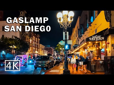 [4K]  Gaslamp Quarter - San Diego - California - Night Walking Tour with Captions