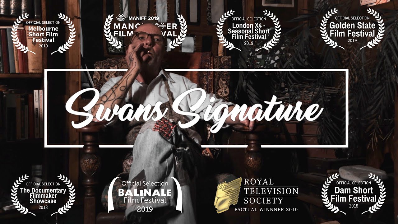 YouTube video by graduate Josh Timmons entitled 'Swans Signature' about John, an artist who regained his hearing after 18 years of being profoundly deaf 

