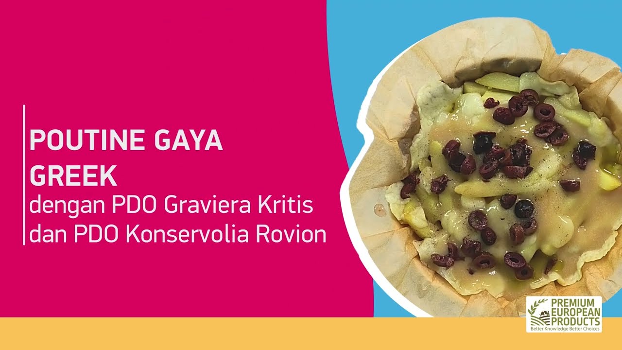 Poutine gaya Yunani dengan pdo graviera kritis dan pdo konservolia rovion (Malay)