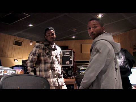 Game and Pharrell in the studio for The RED Album