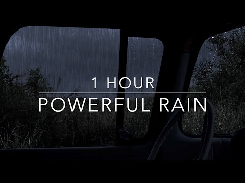 Powerful night thunderstorm - Heavy Rain and Thunder - Rain Sounds for sleep - 1 hour Windy Rain
