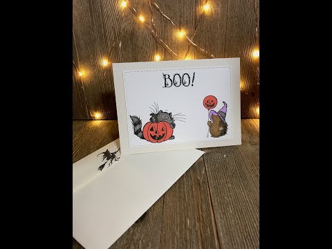 Penny black stamp and coloring a Halloween card