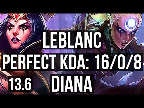 LEBLANC vs DIANA (MID) | 16/0/8, 71% winrate, Legendary | KR Diamond | 13.6