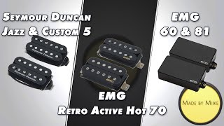 Video thumbnail for Shootout & Opinion: EMG Retro Active Hot 70 vs EMG 60 & 81 (vs. Seymour Duncan Jazz & Custom 5) by Made by Miike