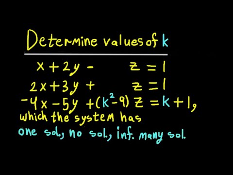 Determine which values of k will give, one Solution, no Solution, or infinitely Many Solutions
