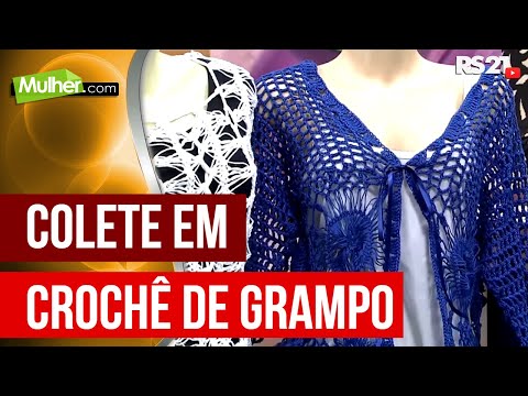 Mulher.com 12/05/2015 Helen Mareth - Colete em squares crochê de grampo Parte 1/2