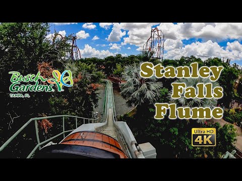 Stanley Falls Flume with Queue On Ride 4K POV Busch Gardens Tampa 2021 06 12