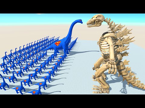 GODZILLA SKELETON VS 999 SUPERMAN BRACHIOSAURUS - Animal Revolt Battle Simulator