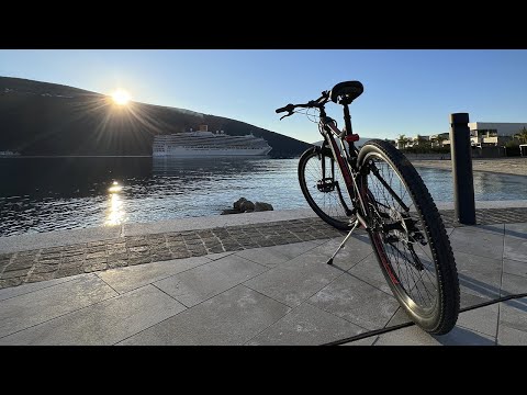 Cycling along the promenade in Herceg Novi, Montenegro