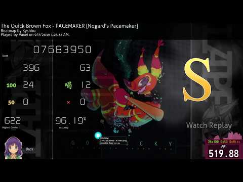 osu! | Vaxei | The Quick Brown Fox - PACEMAKER [Nogard's Pacemaker] 96.19% 1st FC #1 512pp if ranked