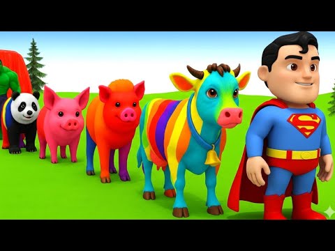 Long Slide Game With Elephant Gorilla Buffalo Hippopotamus Tiger - 3d Animal Game - Funny 3d Animals