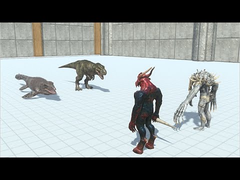 T-REX WITH MOSASAURUS VS BOSS & MINIBOSS  - Animal Revolt Battle Simulator