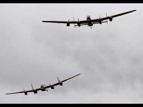 WW2 PYROS DISPLAY - LANCASTERS + SPITFIRE + WELLINGTON AT WOODSPRING WINGS - 2019