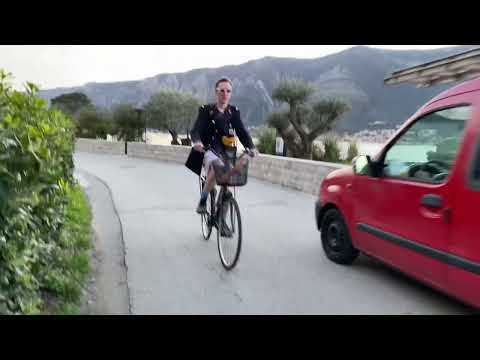 Slow Tv - bike ride by lake with mountain backdrop - Kotor, Montenegro