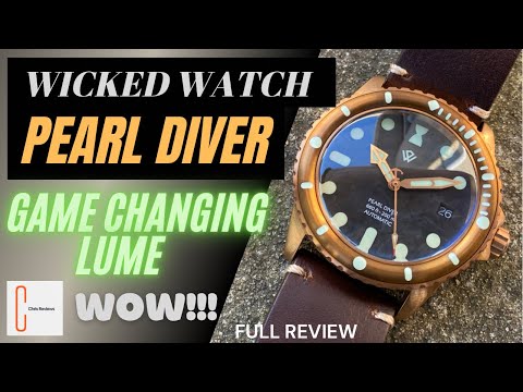 Pearl Diver watch from Wicked Watch Co. Game changing lume, amazing package! Full Review HD