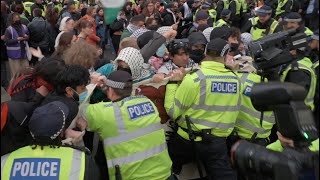 Police and protesters clash in London as 500 arrested for supporting banned pro-Palestine group