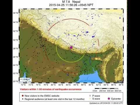 M7.8 Nepal earthquake 25/04/2015 - Quick map of the area where the shake was felt
