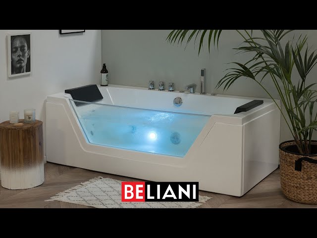 Video Teaser für BELIANI  - Whirlpool-Badewanne weiss LED Unterwasserbeleuchtung 150 160 170 cm SAMANA