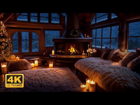 Snowstorm & Howling Wind to sleep | 🔥 Chimney Crackling w/ Snowstorm sounds 4K - Winter Ambience