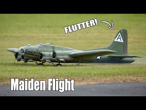 SEVERE FLUTTER!  Scale RC B-17 Flying Fortress Maiden Flight -- Bomberfield USA 2021