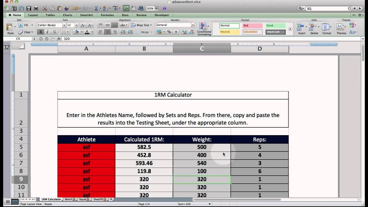 Advanced Strength & Conditioning Testing Excel Sheet