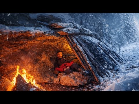 Extreme Winter Survival in Deep Snow | Solo Bushcraft Camping & Building Shelter