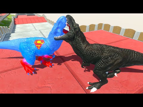 DARK T-REX vs SUPERMAN T-REX DEATH CLIMB - Animal Revolt Battle Simulator