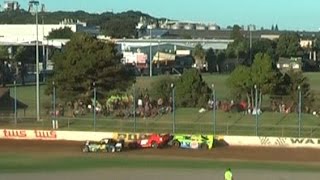 preview picture of video '28 Feb 15. Craig takes it up the rear and it hurt! Nth Is Super Saloon Champs. Waikaraka.'