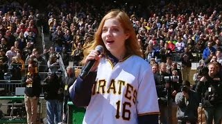STL@PIT: Jackie Evancho sings national anthem