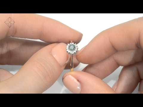 FET28-G -Emerald 3.5 x 3.5mm And Diamond 18K Gold Ring