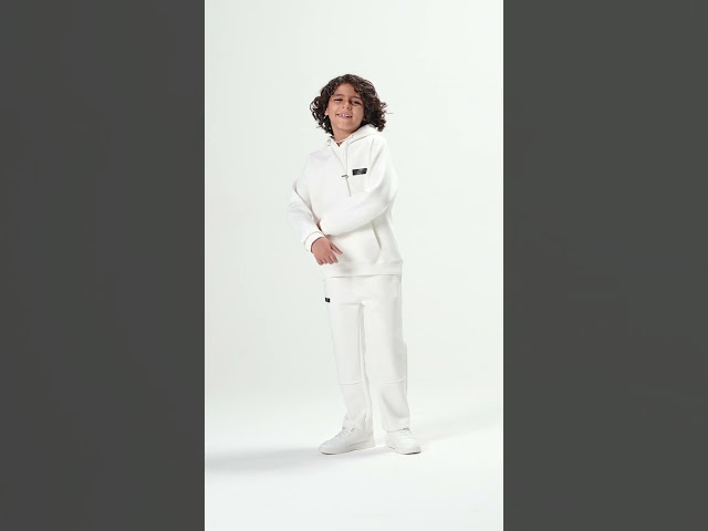 هودي أوفرسايز برباط للأطفال للجنسين - أوف وايت