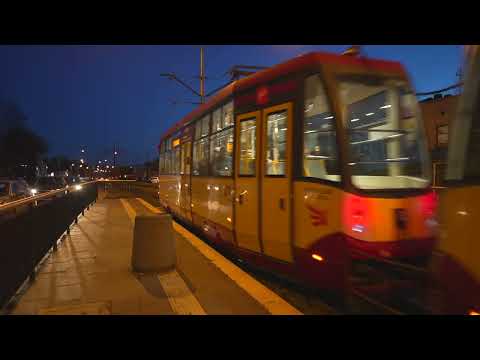 Poland, Łódź, Dachowa Tram Stop @ night