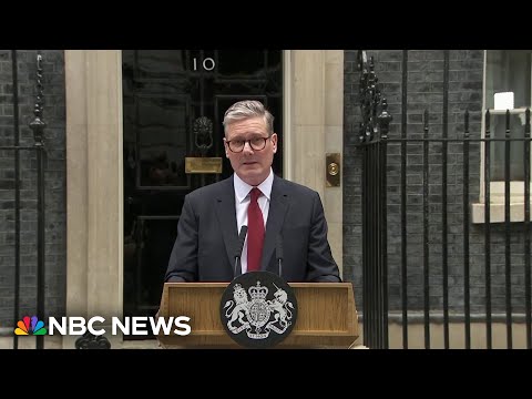 英國首相基爾-斯塔默（Keir Starmer）在唐寧街 10 號外發表講話 (U.K. Prime Minister Keir Starmer speaks outside No. 10 Downing Street)