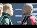 DILLIAN WHYTE HAS ICE COLD STARE DOWN WITH ALEXANDER POVETKIN DAYS BEFORE REMATCH IN GIBRALTAR