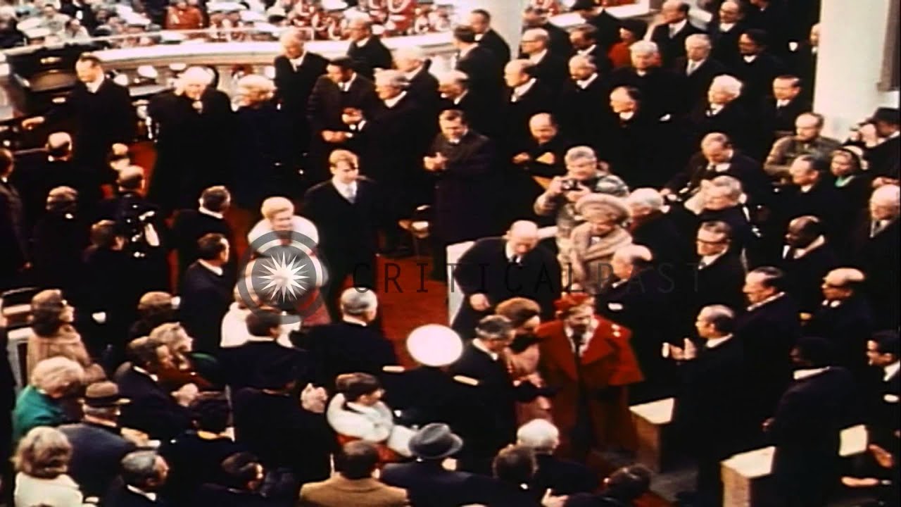 Vice President Spiro Agnew and President Richard Nixon on the inaugural stand at ...HD Stock Footage