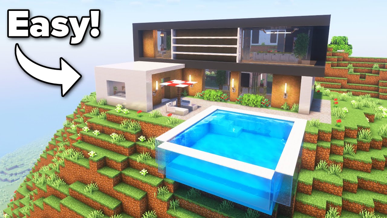 Minecraft: How to Build a Modern House with Pool | Tutorial🏠