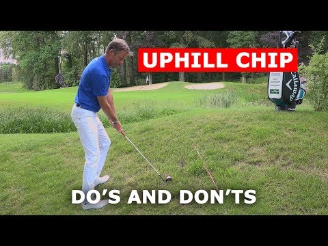 How to play a steep uphill chip over a water hazard - Golf short game tips